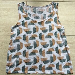Garnet Hill Geometric Patterned Sleeveless Top 100% linen size S